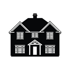 Black silhouette icon of a traditional twostory suburban family home with a chimney.