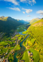 Nature in fjords. Traveling through the Norwegian fjords. Stryn, Norway. River in a mountain...