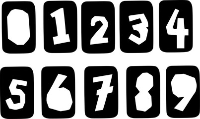 Bold Cutout Numbers 0-9 – Geometric Stencil Font Set on Black Background