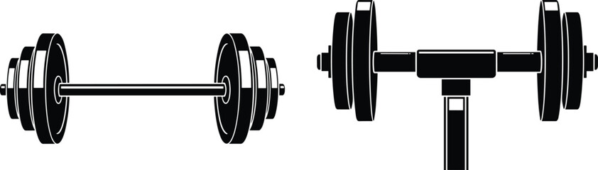 Barbell, Bench, Press, Weight, Gym, Fitness, Strength, Training, Equipment, Workout, Vector, Black, Minimalist, Power, Exercise, Rack, Plates, Line, Art, Illustration