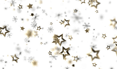 Festive winter background with gold stars and snowflakes. Perfect for holiday cards, invitations, and websites.