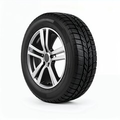 Isolated tire with intricate tread pattern and clean rim design, studio shot on white background