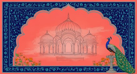 Indian Palace Archway with Peacock and Flowers architecture