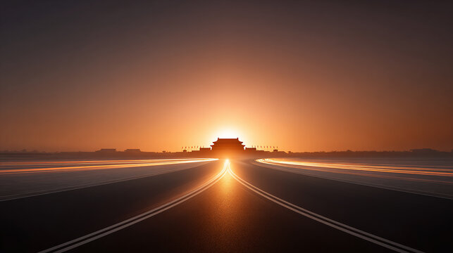 background of beijing forbidden city and raod with tech lines