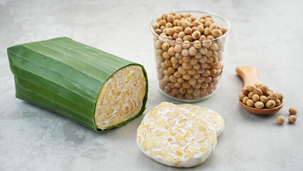Raw Tempeh or Tempe, Indonesian traditional food, made from fermented soybeans.