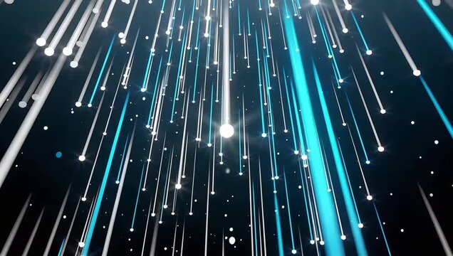 Futuristic blue and white light particles streaming upwards in a dynamic and abstract animated background