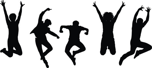 Jump, Silhouette, People, Pose, Joy, Celebration, Energy, Motion, Vector, Black, Minimalist, Line, Art, Dynamic, Expression, Freedom, Dance, Air, Movement, Set