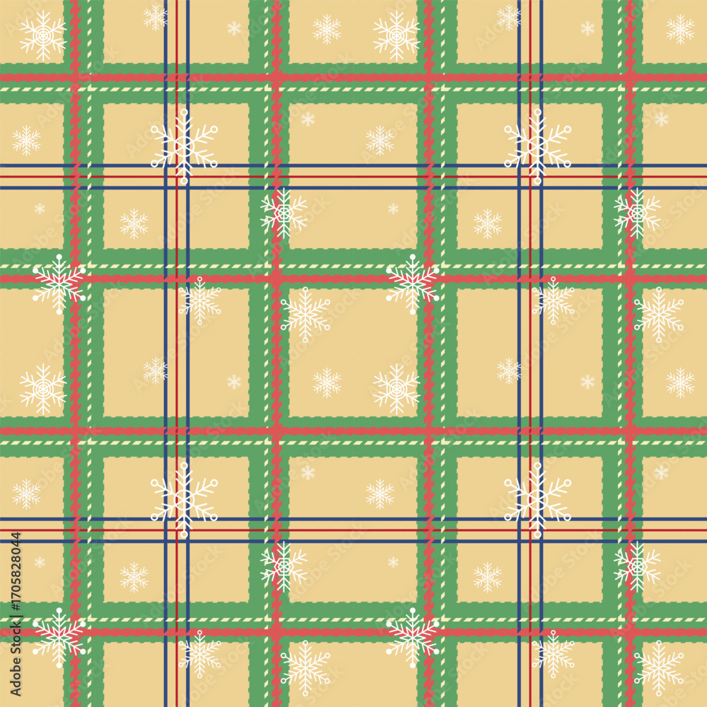 Canvas Prints plaid with twill weave with white snowflakes repeat pattern.checkered tartan gingham seamless patter
