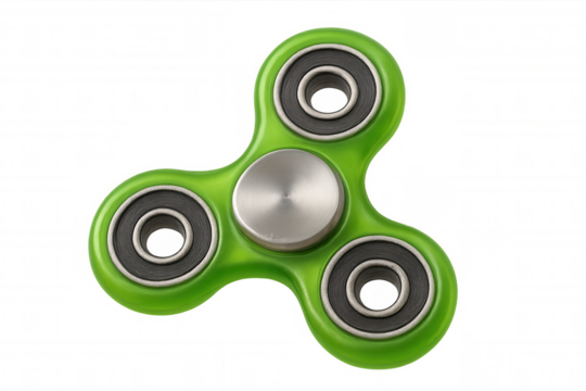 Green fidget spinner spinning rapidly, alleviating stress and enhancing concentration against transparent backdrop