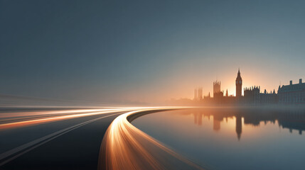 background of modern city and road with tech lines