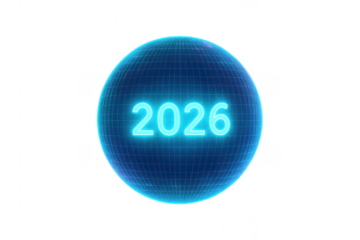 Blue transparent globe showing year 2026 futuristic technology concept