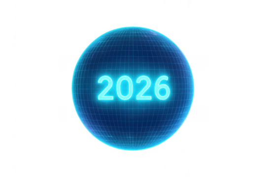 Blue transparent globe showing year 2026 futuristic technology concept