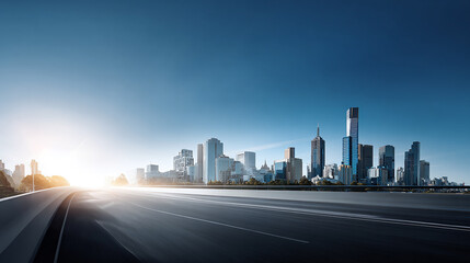 Naklejka premium background of modern city and road with tech lines