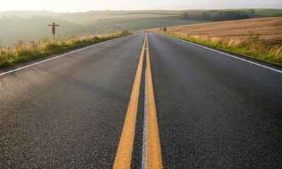 Obraz premium Empty country road stretches to horizon under sunlight