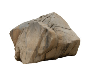 Large rough textured natural Stone rock with cracks jagged edges weathered surfaces, on a transparent background
