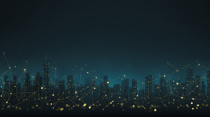 Fototapeta premium Twilight in the Smart digital Innovation city with connection network reciprocity over the cityscape. of future smart wireless digital city and social media networking systems that connects people