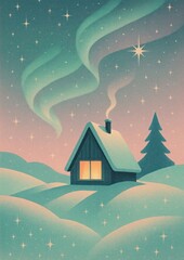 Fototapeta premium Cozy cabin under starry sky.