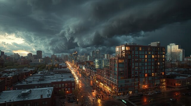 Stormy sky over city.