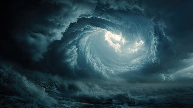 Stormy vortex over turbulent ocean.