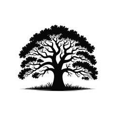Majestic silhouette tree with dense foliage and root system graphic element