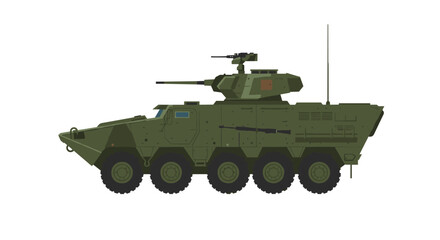 Fototapeta premium Military armored vehicle side view in flat design for tactical illustrations