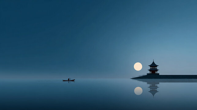 mid-autumn festival background of china traditional building and full moon