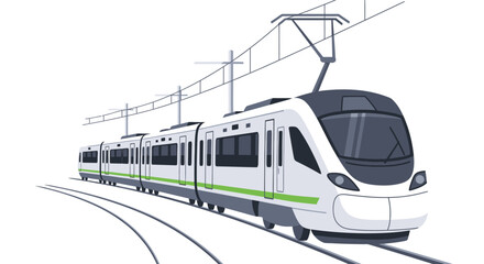 Naklejka premium Modern electric train traveling on tracks with overhead power lines