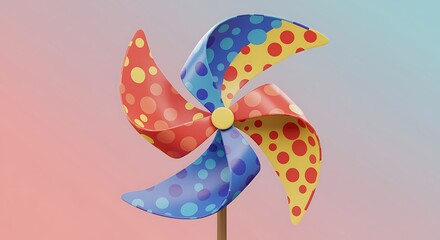 Colorful polka dot pinwheel spinning in the breeze