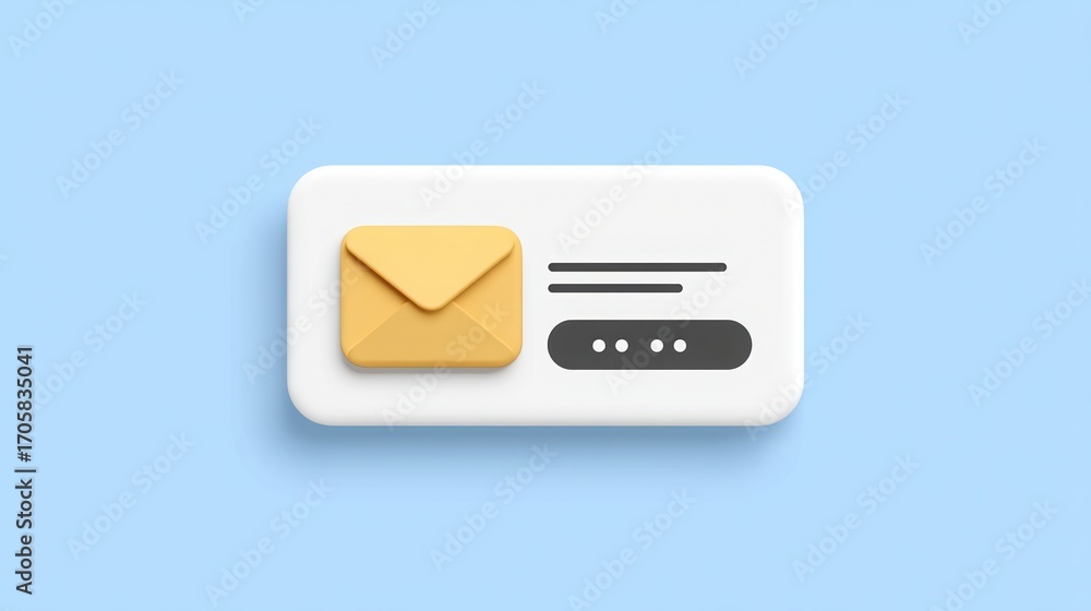 Poster a minimalistic email interface design featuring an envelope icon and placeholder text on a soft blue