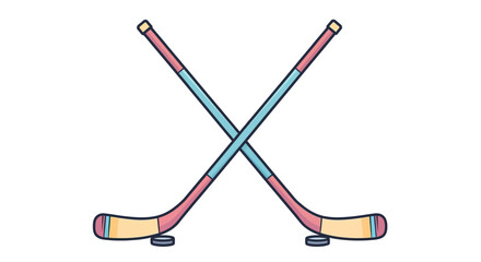 Two crossed hockey sticks with pucks, symbolizing competition and sport