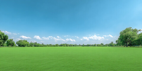 Fototapeta premium background of green field and blue sky