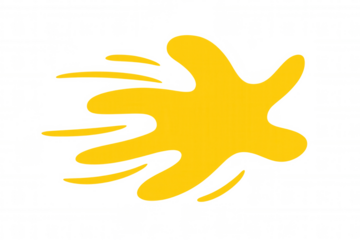 Dynamic yellow paint splash, creating a vibrant and energetic visual with motion lines on a transparent background