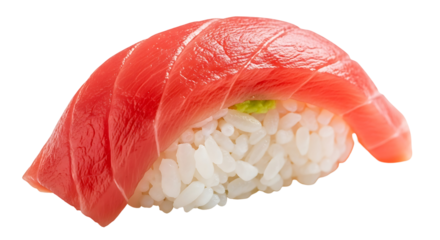 Close-up of a vibrant tuna nigiri, showcasing the delicate layers of fresh tuna and sushi rice.