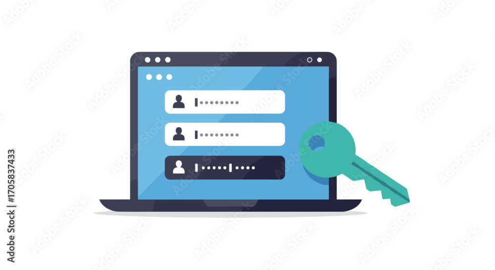 Poster secure online access with password interface and key symbol in flat design
