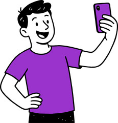  Flat vector design ilustration happy people with smartphone taking selfie