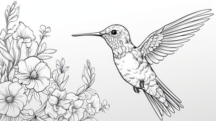 Obraz premium Flying hummingbird floral illustration
