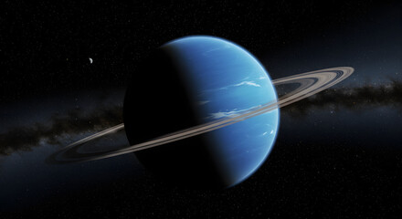 Neptune: A mesmerizing visual of Neptune's icy blue sphere. An artist's illustration that highlights its ethereal rings, surrounded by the stillness of deep space.