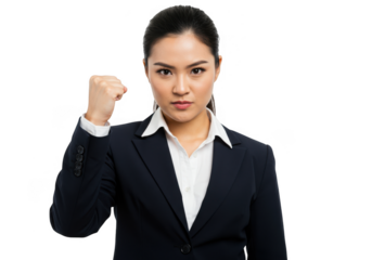Determined businesswoman with fist raised isolated on transparent background