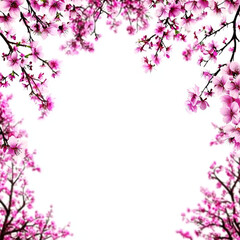 Pink blossom branches frame a white background
