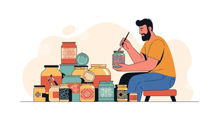 Artisan Decorating Jars, Emphasizing Craft and Creativity with Colorful Design Elements