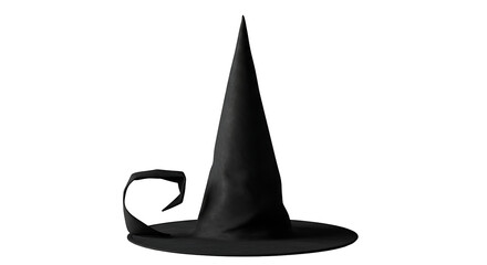 Fototapeta premium A dark, conical witch's hat, presented against a stark black background, features a dramatic, dramatic, and mysterious mood.