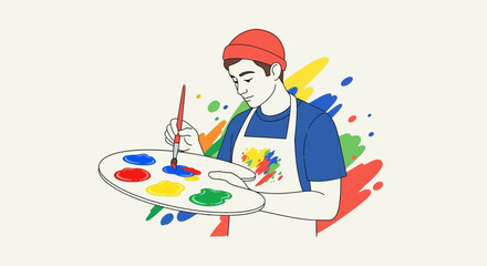 Artistic Creation: An Individual Engaged In The Act Of Painting With Colorful Hues