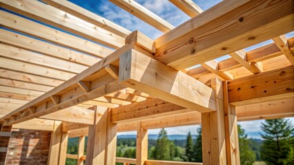 Fototapeta premium A wooden beam is placed across a rafter in a timber frame construction, building, woodworking, building