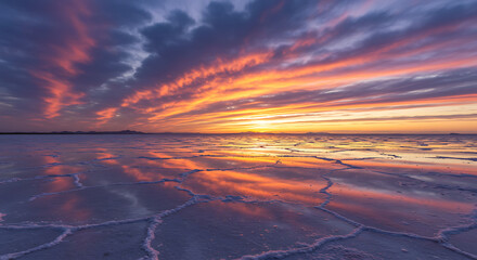 A stunning long-exposure sunset over the ocean, with smooth water and vibrant streaks of pink, purple, and orange clouds creating a beautiful, colorful sky.