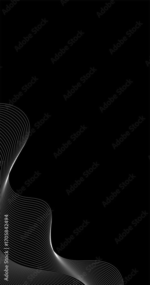 Poster copy space background with a glowing abstract waves design element black and white