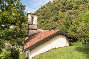 Ancient Church of Sant Anna above the village of Cuveglio, historic monastic retreat in provincia of Varese, Lombardy, Italy
