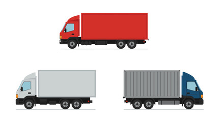 Colorful truck collection: red, white, and blue in minimalist style