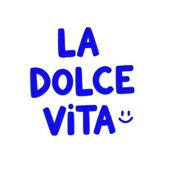 La dolce vita blue neon text glow effect design concept for modern aesthetics transparent background