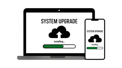 Seamless installation progress on laptop and phone, technology update, loading bar, app download