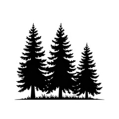 Stylized Evergreen Trees Silhouette in Dramatic Black and White Forest Scene for Design